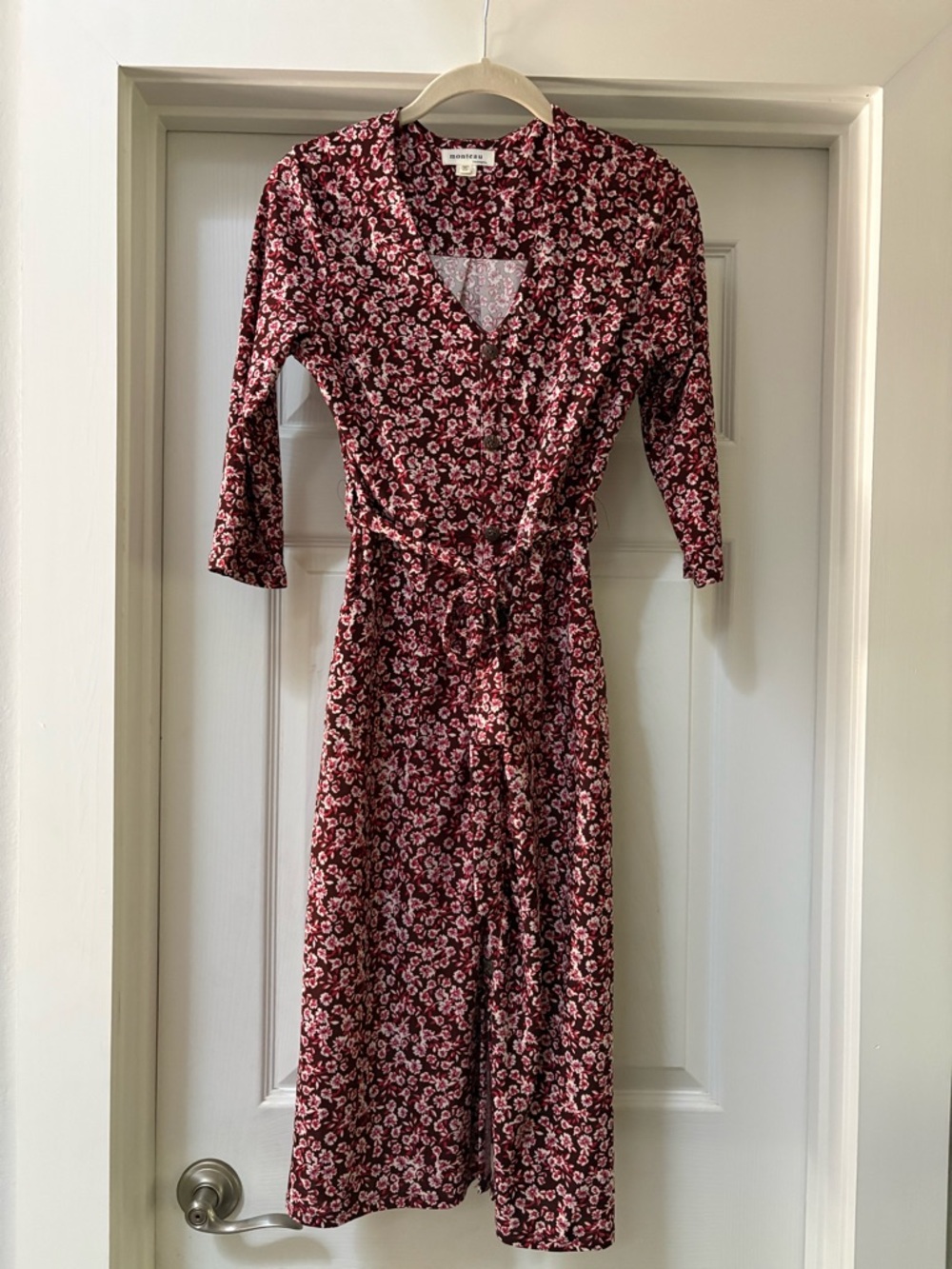 Monteau Burgundy and Pink Floral Midi Dress